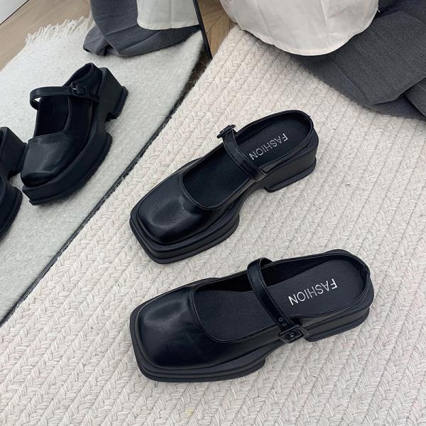 Fashion Slippers Casual Cover Toe Women's Shoes With Platform Pantofle Slides Luxury 2025 Square Mary Janes Square Toe Slippers Casual F