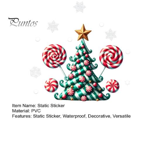 Durable Holiday Window Displays Candy Christmas Tree Static Sticker, Waterproof PVC Removable Decorative Gifts for Friends Glass Clings, Decal