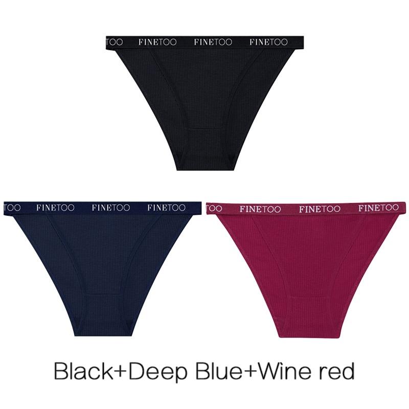 FINETOO 3Pcs/set Women's Cotton Panties Low-Rise Female Comfortable Underwear Waffle Briefs Letter Belt Underpants Lingerie New