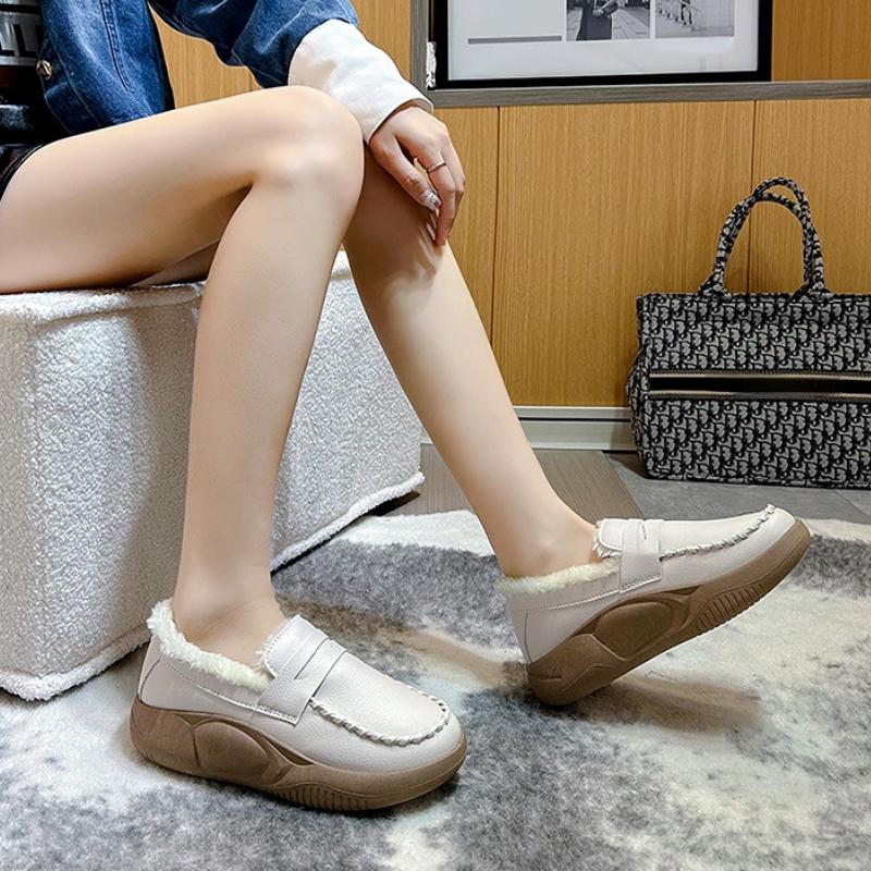 Winter Flat Shoes for Women Casual Slip-on Plus Plush Warm Cotton Shoes Woman Loafers
