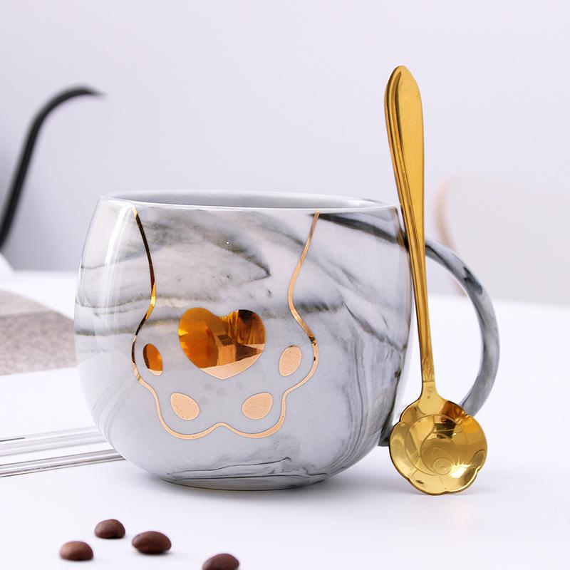 Creative Cute Cat Claw with Cover Spoon 380ml Ceramic Pink Coffee Mug Set Kids Couple Cups Gift Box