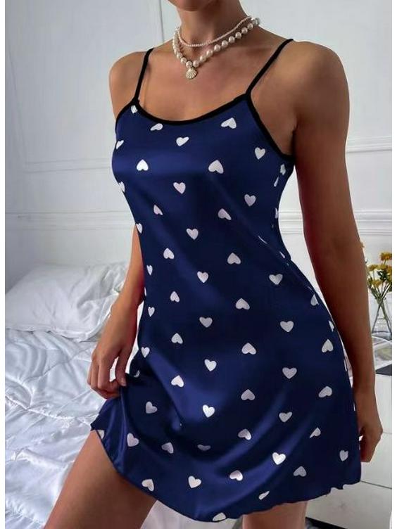 Plus Size Faux Silk Print Sling Nightdress – Sexy European & American Style Summer Pajamas
