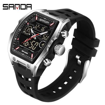 Orologio Elettronico Impermeabile Sanda Temu Trendy Forma a Barile Doppio Display per Studenti