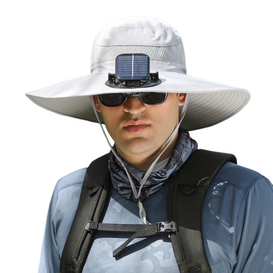 Güneş Fanlı Erkek Balıkçı Şapkası Rüzgar Geçirmez Kayış Büyük Siperlikli İçi Boş Örgü USB Şarjlı Anti-UV Güneş Işığı Koruması Harika Nefes Alabilirlik Açık Hava