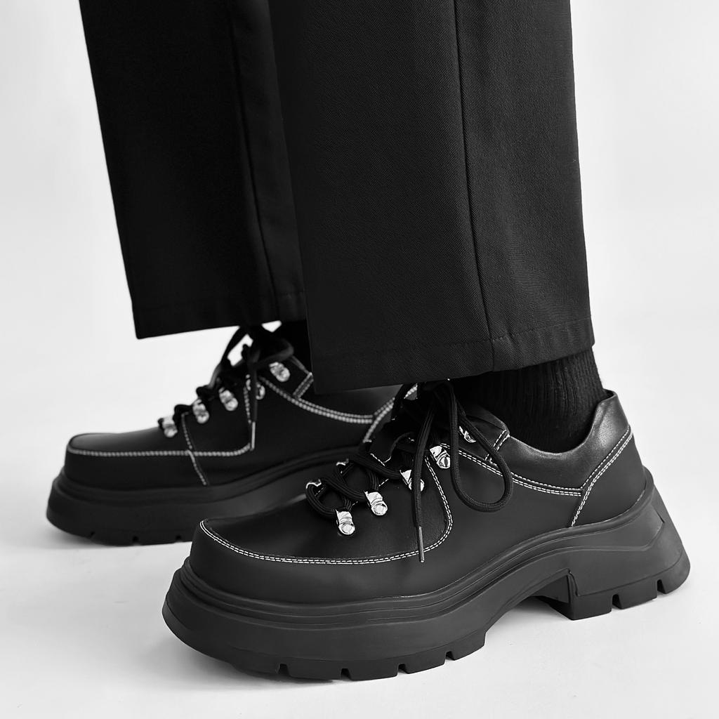 New Black Platform Business Shoes Men's Thick Soled Leather Shoes For Men British Style