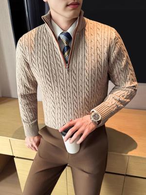 Men's Winter Wool-Blend Cable Knit Sweater: Old Money Style Pullover