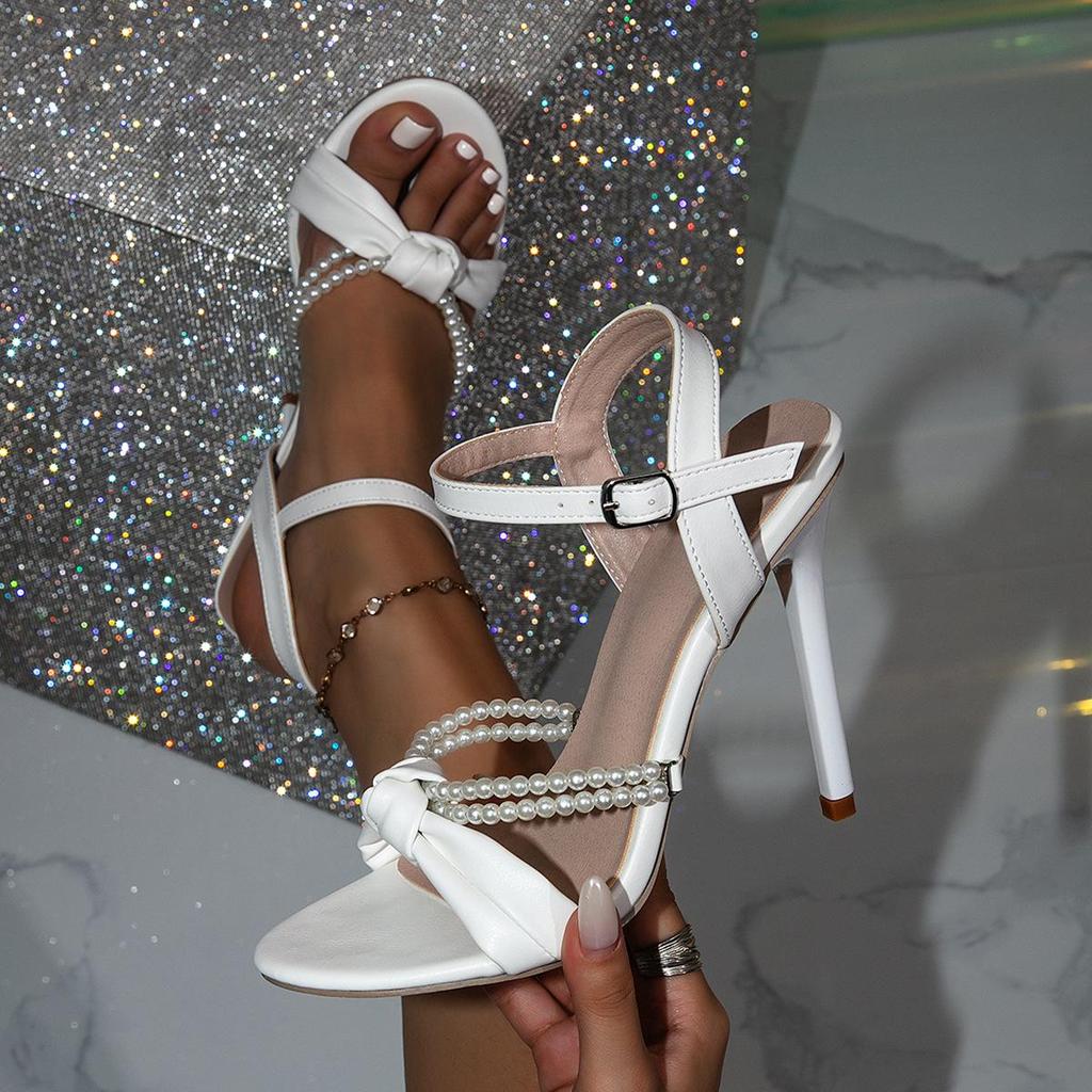 2026 Summer Women's Pearl One-Strap High-Heeled Stiletto Sandals - European & American Fashion