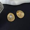 Salircon Temperament Retro Stainless Steel Inlaid Zircon Stud Earring for Women Vintage 18K Gold Plated Piercing Earring Jewelry