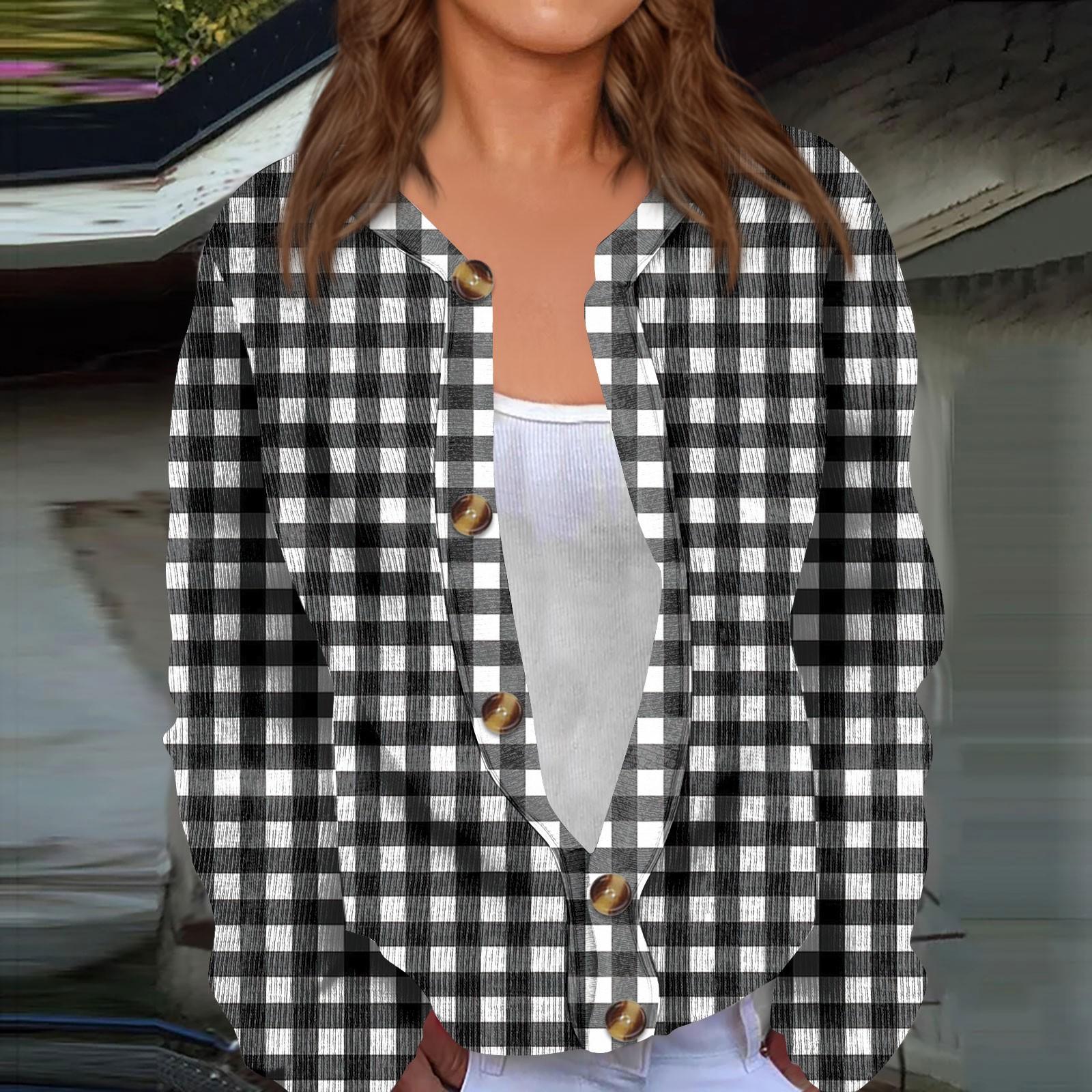 

Модный женский клетчатый принт с длинным рукавом вязаный кардиган куртка на пуговицах XXXXL