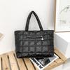 Nylon Waterproof Big Grid Soft High Capacity Shoulder Bag for Women 2025 Hit Winter Short Handle Padded Handbags Black