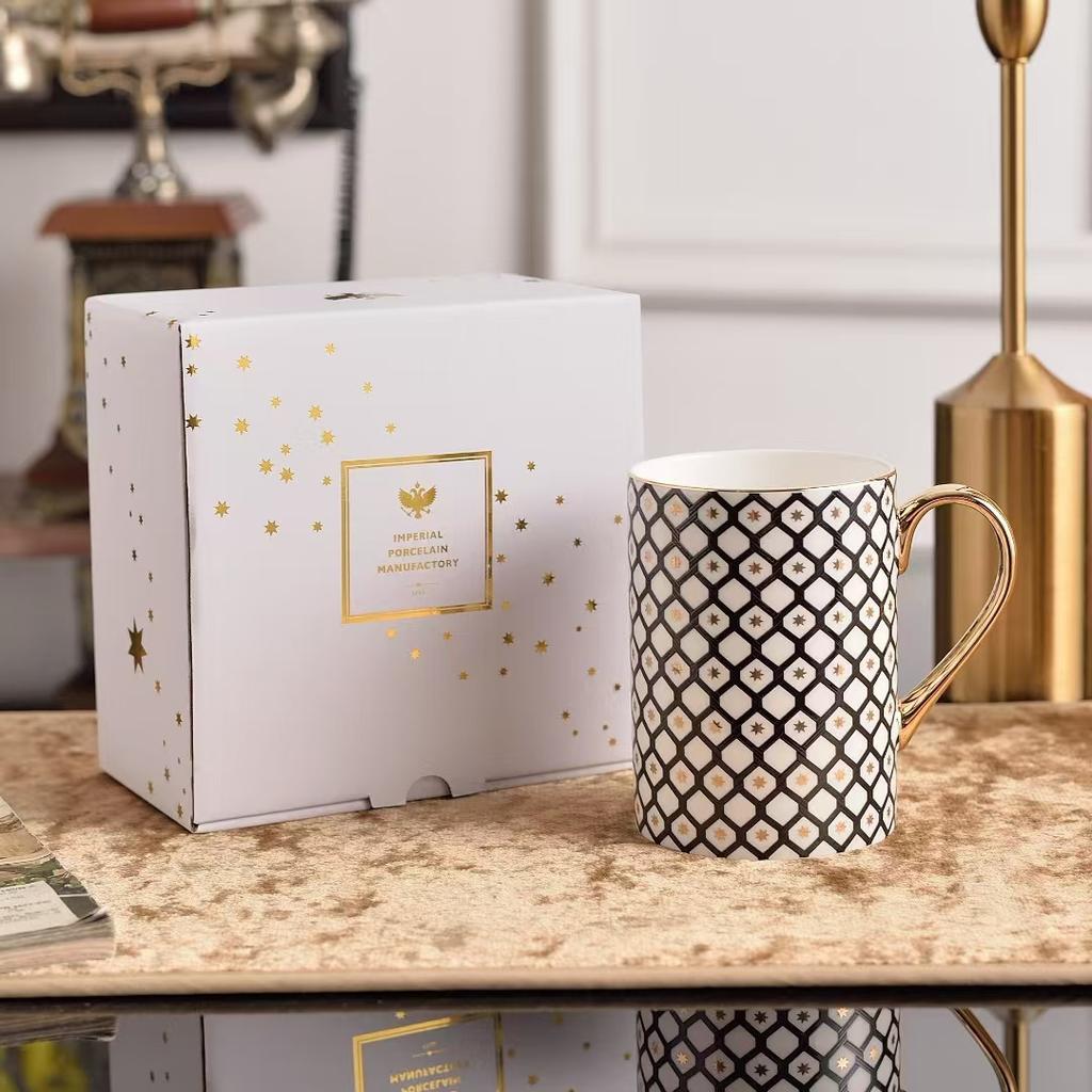 European Palace Style Gilded Bone China Coffee Cup Luxury Office Tea Cup Gift for Friends