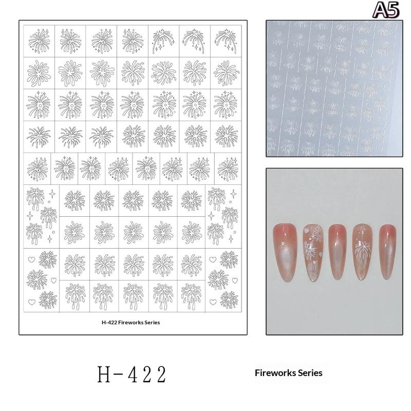 New Year Horse Fireworks Pattern Hollow Out Nail Art Stickers Colorful Nail Charm Template Stamp Manicure Decals Decoration