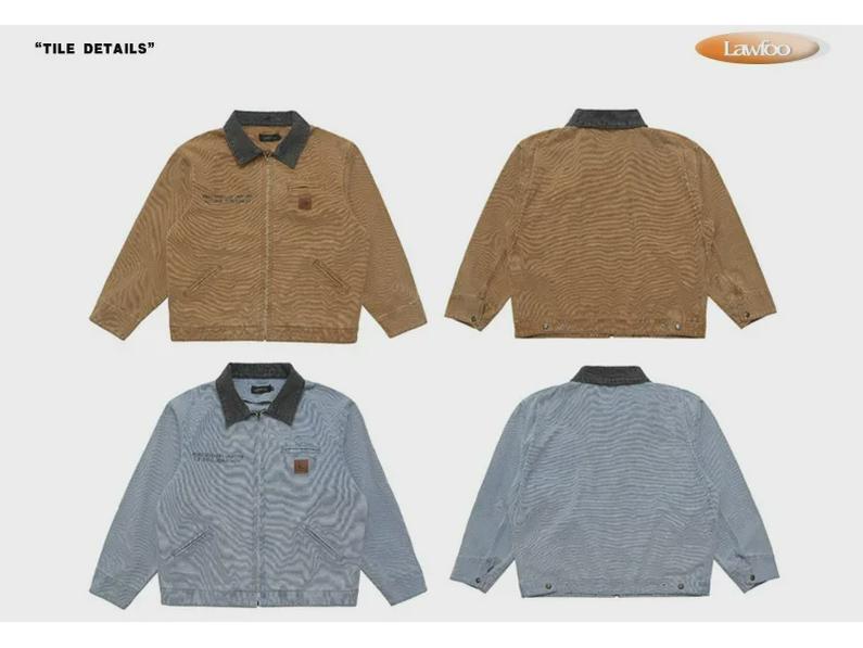 Lawfoo American Vintage J97 Unisex Retro Color-Block Lapel Casual Jacket