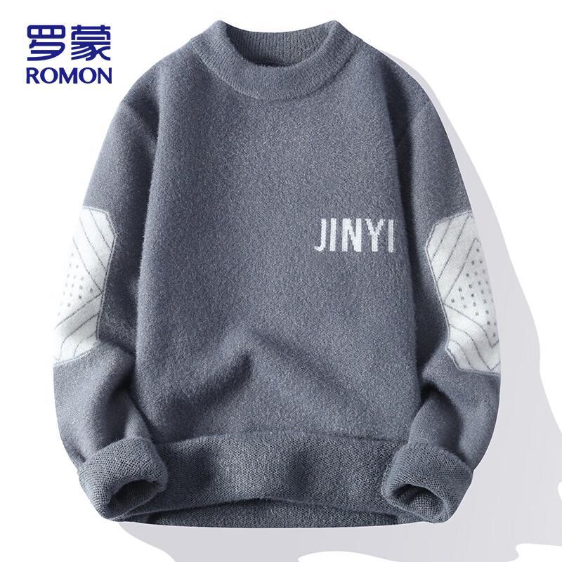 ROMON Men s Fleece Lined Round Neck Knit Sweater 2XL
