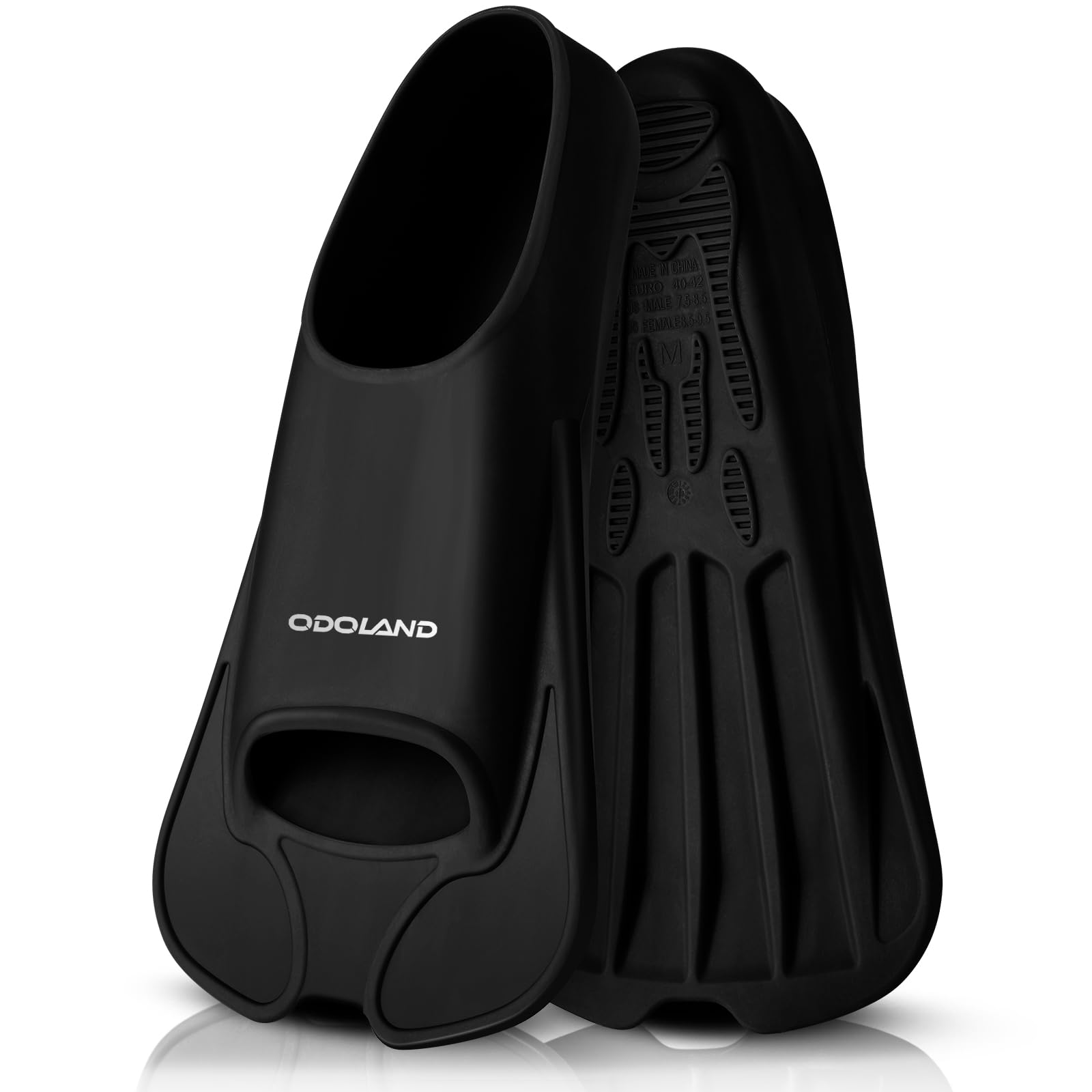 Odoland Swim Fins Snorkeling Fins Short Blade Full Foot Adjustable Lightweight Silicone Diving Swimming Training Adult (Black S)