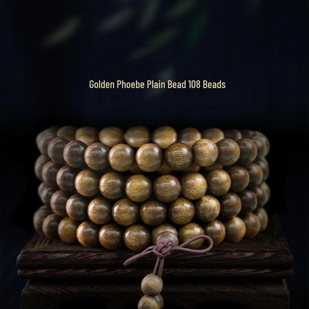 Altın Phoebe Zhennan Ahşap Bileklik - Şans İçin 108 Tesbihli Budist Mala