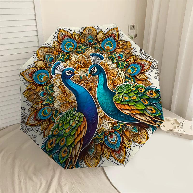 

1PC Peacock MandalaAutomatic Open/Close Umbrella with Windproof, 8-Rib Sturdy Canopy, Durable Ribs, Fashionable Design, Outdoor Accessory, Fun Prin, H