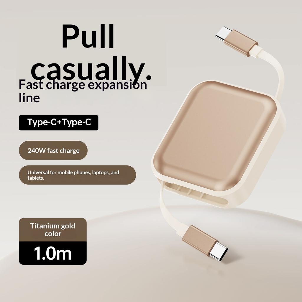 Logo 240W C-C Fast Charging Retractable Cable for USB-C Mobile Phones Supports Quick Charging & Data Transfer