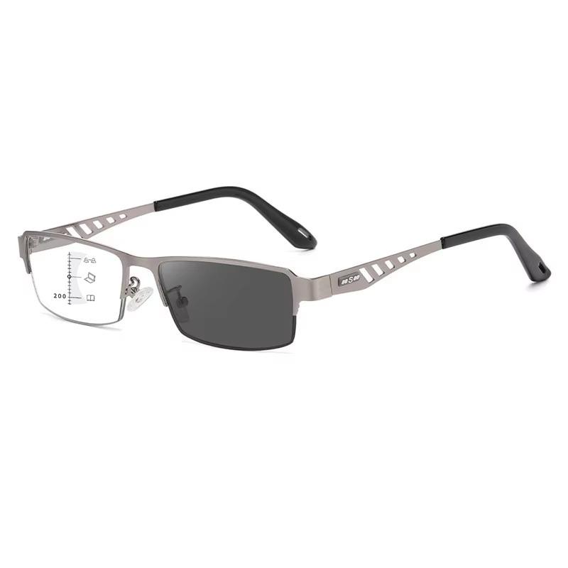Metal Frame Pochromic Glasses Trendy Business Multifocal Reading Glasses Women Men Half Frame Color Changing Presbyopia