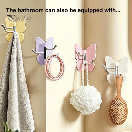 Corner Storage Hooks Rotating Butterfly Adhesive Wall Hooks, 3-Prong No-Drill Swivel Hangers, with Flexible Adjustable Angle Space-Saving Hook,