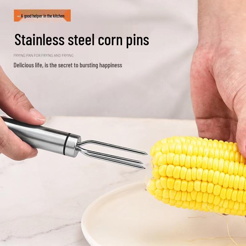 Stainless Steel BBQ Corn Forks & Skewers Set: Portable Corn Holders and Meat Skewers, Simple Fruit Forks for Outdoor Grilling