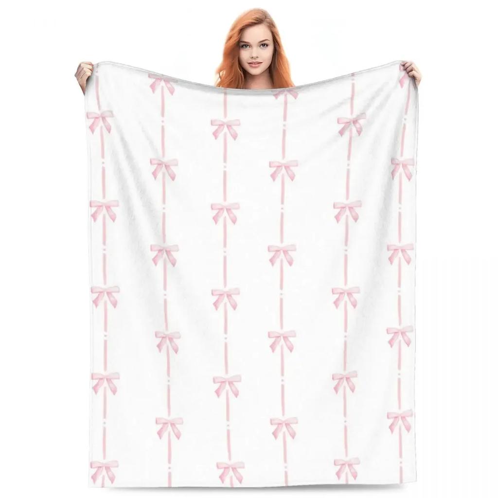 Trendy Ballet Pink Ribbon  Bow Microfleece Throw Blanket   Sizes  Comfortable for Camping  Perfect Gift
