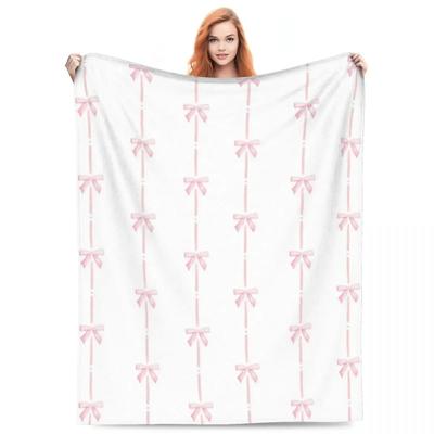 Trendy Ballet Pink Ribbon  Bow Microfleece Throw Blanket Comfortable for Camping Available In Four Sizes Perfect Gift