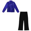 Boys Shiny Sequins Long Sleeve Button Down Shirt Jazz Dance Stage Performance Outfit Matching Pants
