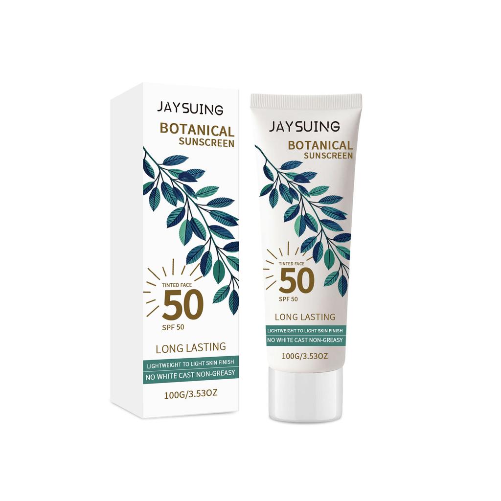 Jaysuing Plant Tinted Protection Cream Summer Outdoor Gentle Shield Lightweight Non-Greasy Quick Film SPF50 PA+++ 50g