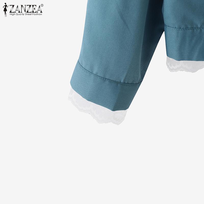 ZANZEA Women Turn Down Collar Solid Color Casual Long Sleeve Blouse