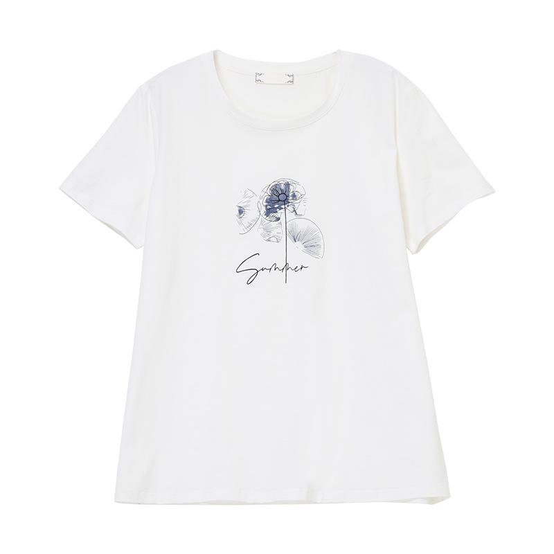 Women's Plus Size Short-Sleeve Cotton T-Shirt - Summer Printed Casual Loose Fit for Middle-Aged Moms