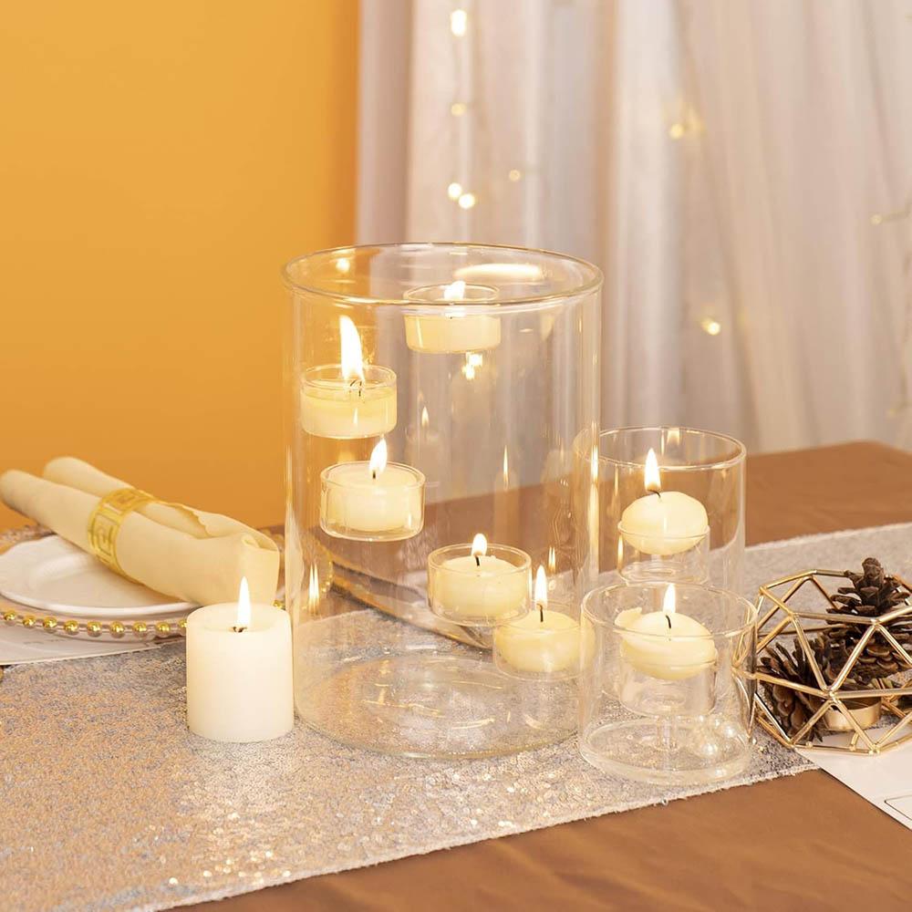 Glass Hurricane Candle Holder for Tea Light,Clear Cylinder Pillar Candle Holder for Wedding Parties Table Centerpiece Decoration