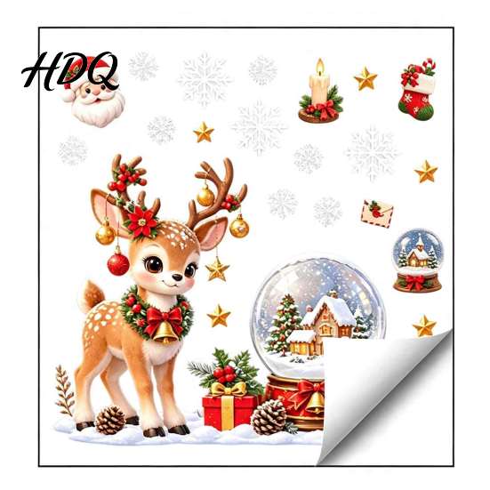 Decorative Glass Stickers for Christmas Window Cling PVC Waterproof Santa Claus/ Elf Snowman/Elk/House Stickers Reusable Film Holiday Home