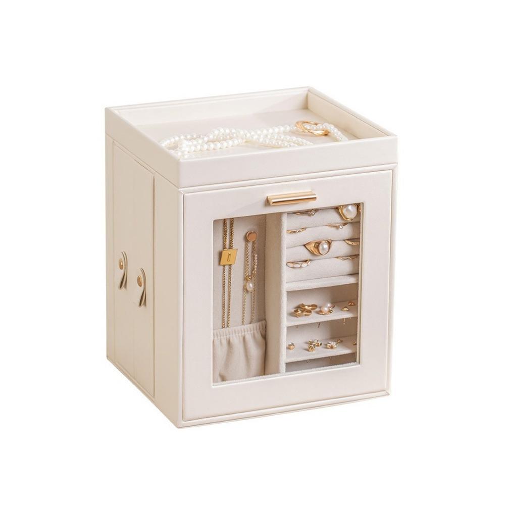 Visible Rotating Jewelry Storage Box Vertical Ring Necklace Storage Box  Earrings Storage бежевый