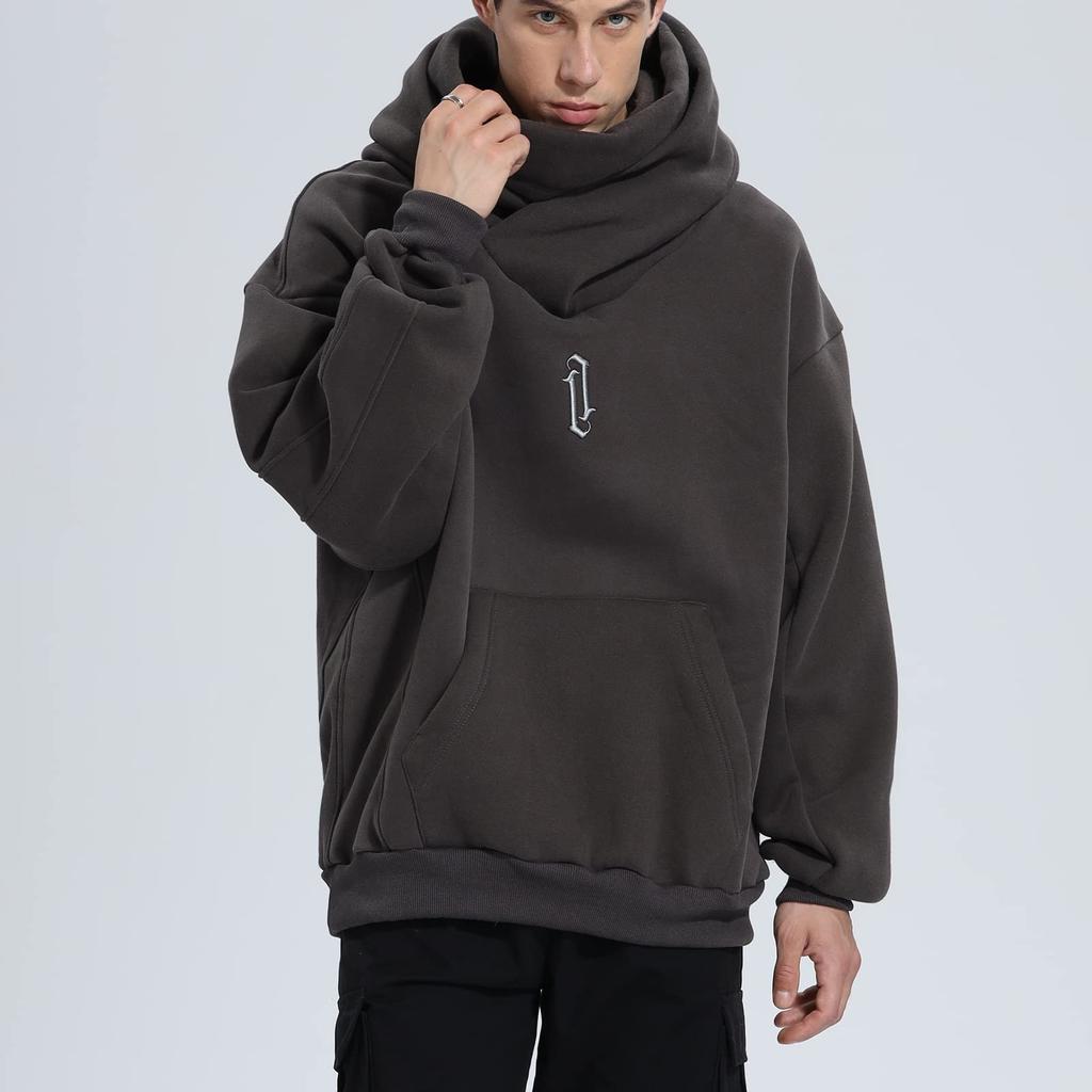 Brushed Large Long Street Clothes [Eocicvvi] Pánská Mikina, Rolák, S Kapucí, Podšívka, Velikost, Rukáv, Pulovr, Mikina, Neformální, Styl,