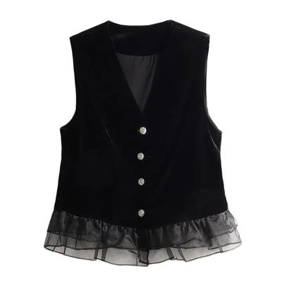 Fashion Velvet Vest Women's Sleeveless Jacket with Splicing Top