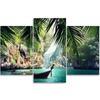 Dreiteiliger Leinwanddruck „Tropisches Palmenstrandboot“.