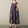 Real summer new literary printing large size hand-folded loose and thin to cover the arms medium and long dress women