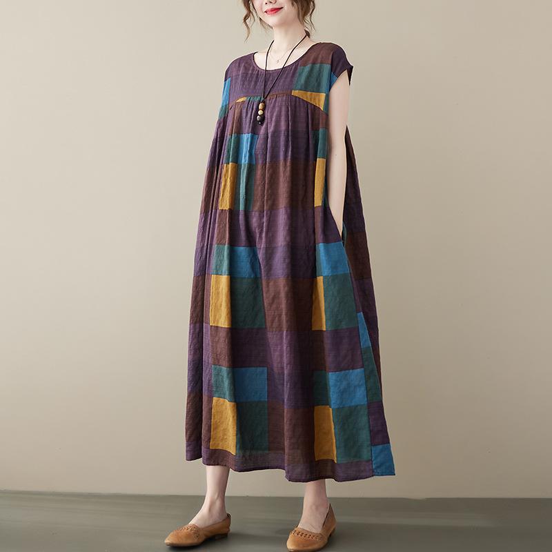 Real summer new literary printing large size hand-folded loose and thin to cover the arms medium and long dress women