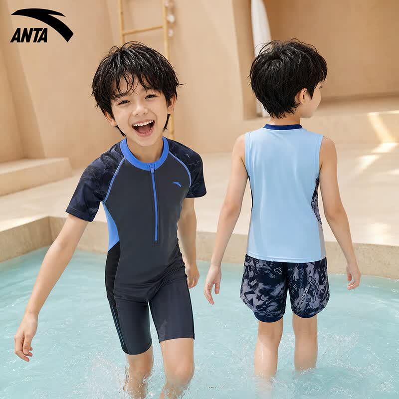 ANTA Boys Professional One-Piece Racing Swimsuit 160 (Height 150-160cm, Weight 35-40kg) сине серый