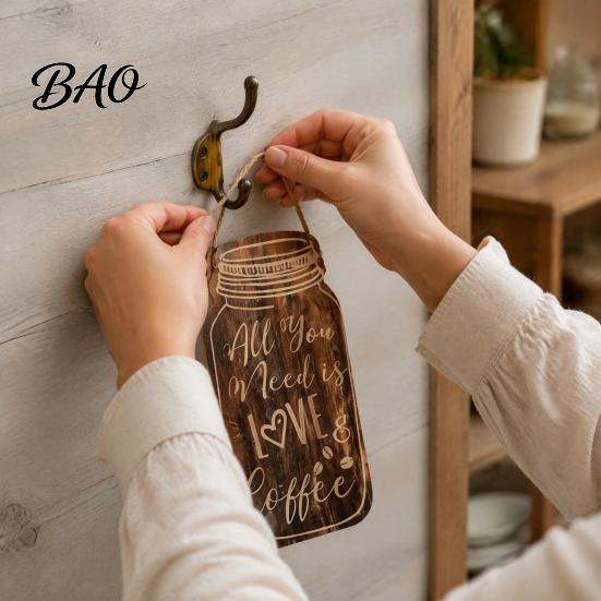 Coffee Theme Wall Hanging 4Pcs Bar Wooden Sign, Farmhouse Rustic Mason Jar Shaped Art Decoration, Plaque for Cafe Kitchen Dining Room Sign