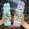 1PC Beach Parasol Girl Vacation 750ml Color Plastic Sports Water Bottle Leakproof Flip Straw Lid Suitable for Sports Office Home Use