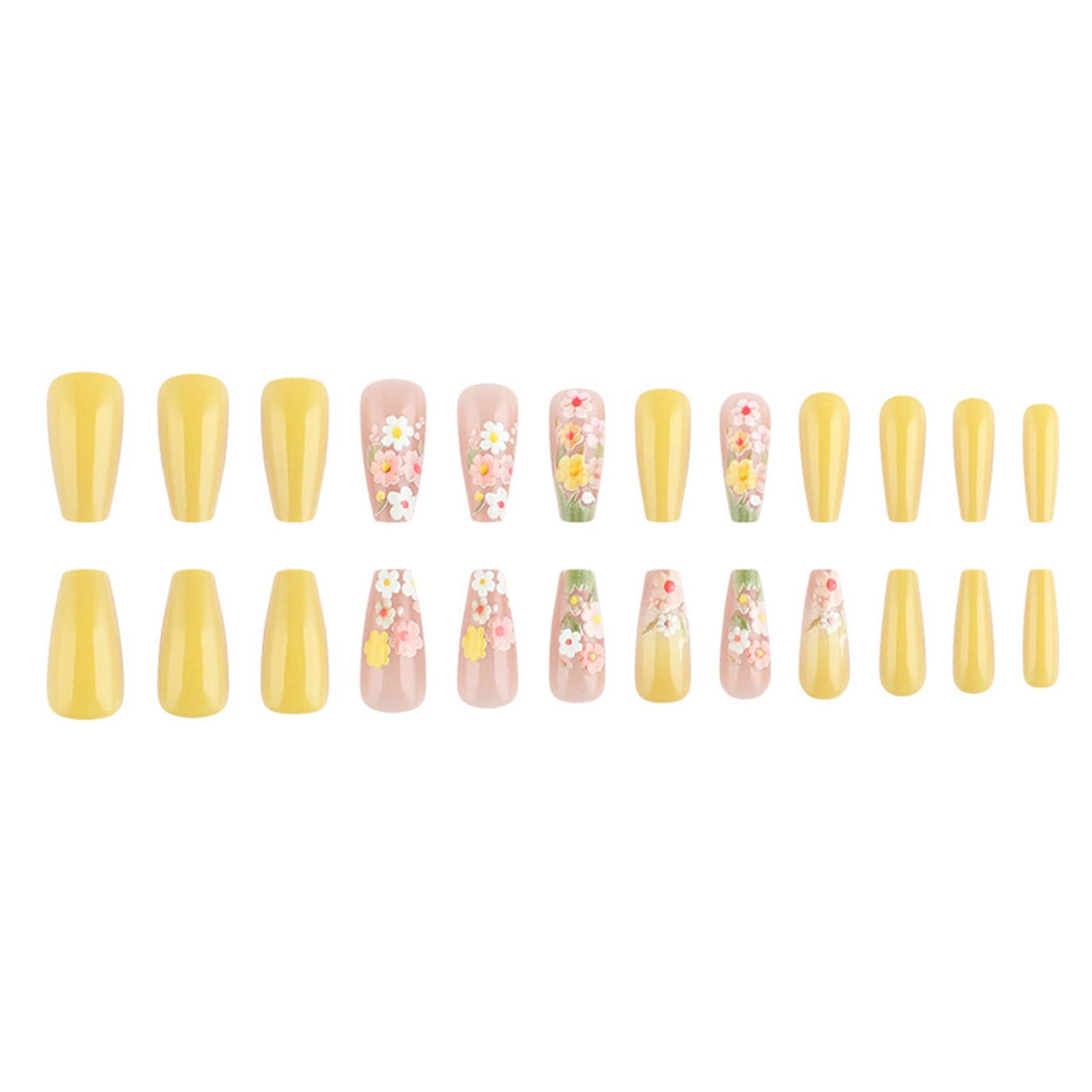 

Квадратные накладные ногти с цветами, наклейки для ногтей 12 размеров, 24 шт., французские типсы для DIY украшений для нейл-арта