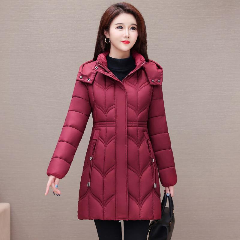 

Новое хлопковое пальто средней длины для мамы, зимнее утолщенное приталенное пуховое хлопковое пальто, хлопковая куртка для среднего и пожилого возраста XXXXL