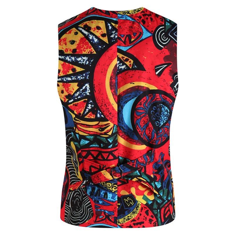 Modna Spersonalizowana Nowa Męska Casualowa Slim Retro Drukowana Kamizelka Garniturowa Zapinana na Guziki