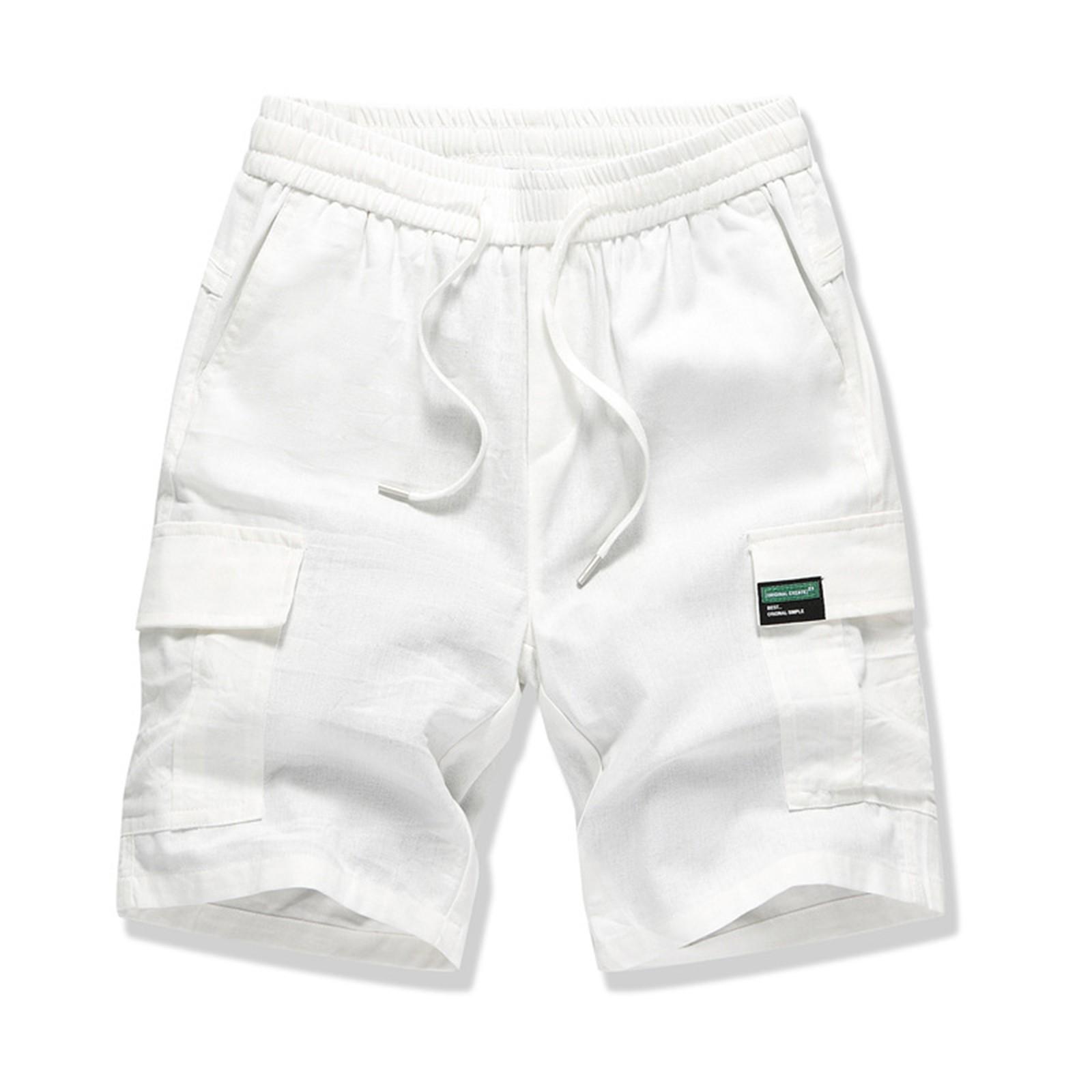 

Рабочие шорты с несколькими сумками, летние мужские свободные повседневные брюки из хлопка и льна, капри M белый