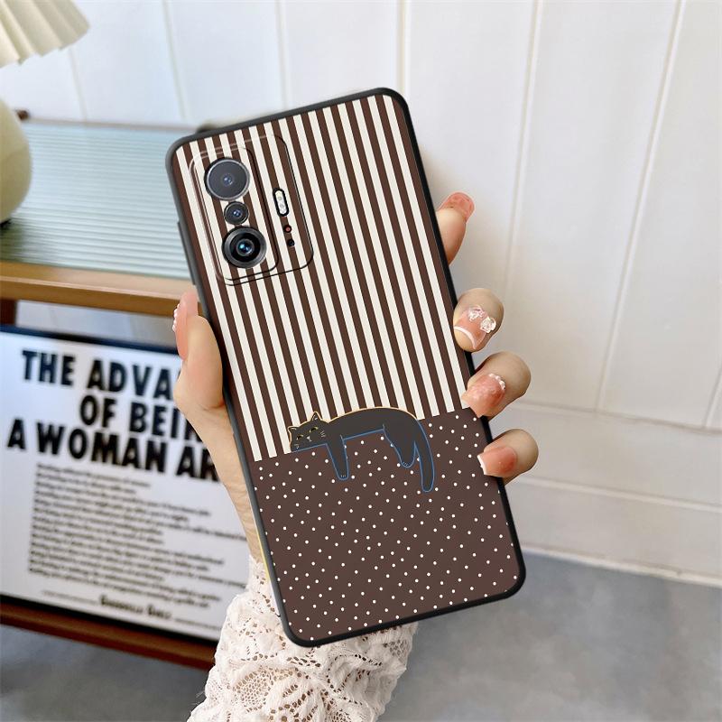 Cartoon Grid Cat Funda Phone Cover Case for Xiaomi Mi 12 12T Pro 13 Lite 14 15 Pro 12X 11 11T 10T