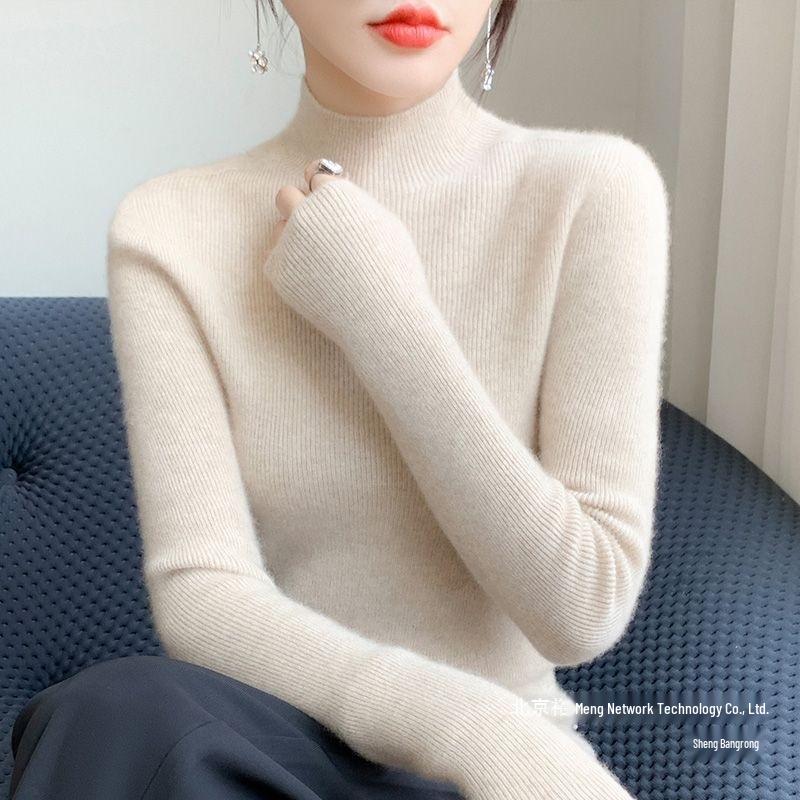 Women's Knitwear Sweater: Half-High Neck, Slim Fit Long Sleeve Top for Autumn/Winter