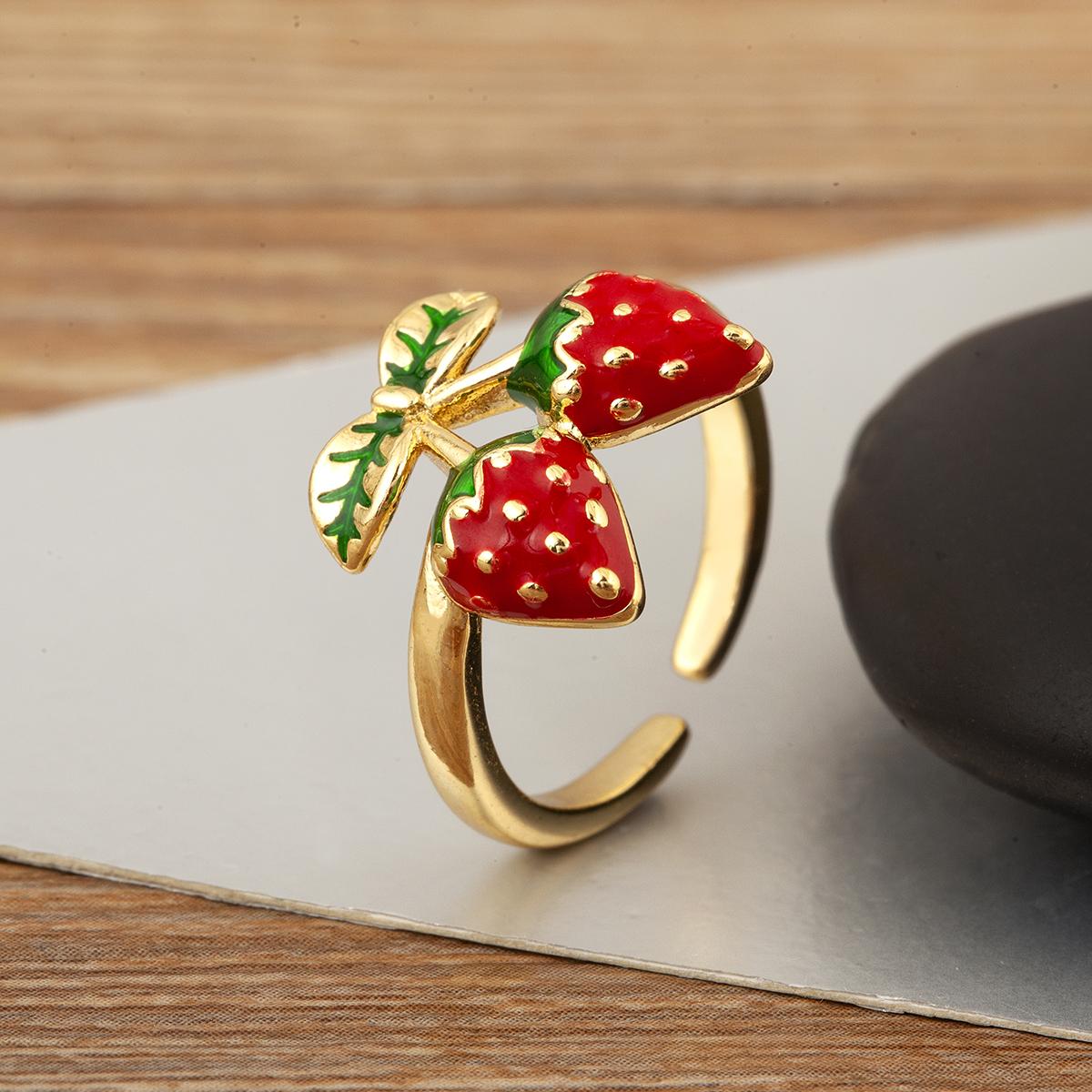 

Nidin Fashion Cute Cherry Strawberry Shape Charm Adjustable Open Rings For Women Girl Shiny Zircon 10 Styles Fine Finger Jewelry resizable
