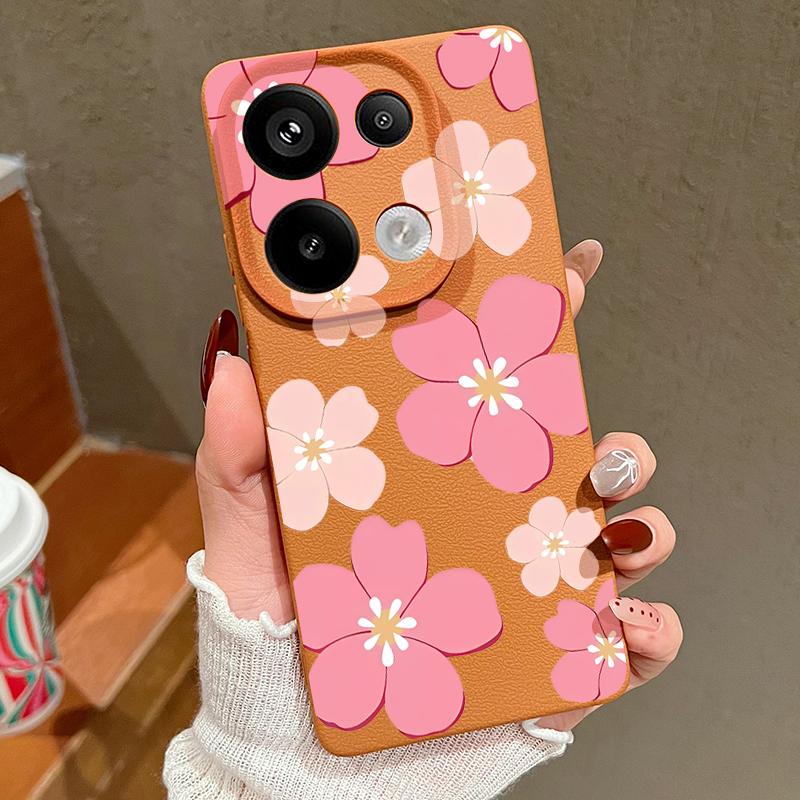 Fresh Style Cherry Blossom Pattern Case For Xiaomi 14T 13T 11T Pro Funda Redmi Note 14 13 Pro 5G 12 11 Leather Texture Silicone Cover